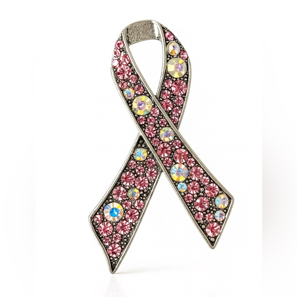 ⚜️❤️🔥 Pink Ribbon Crystal Brooch 🎗️💎 - Picture 1 of 1